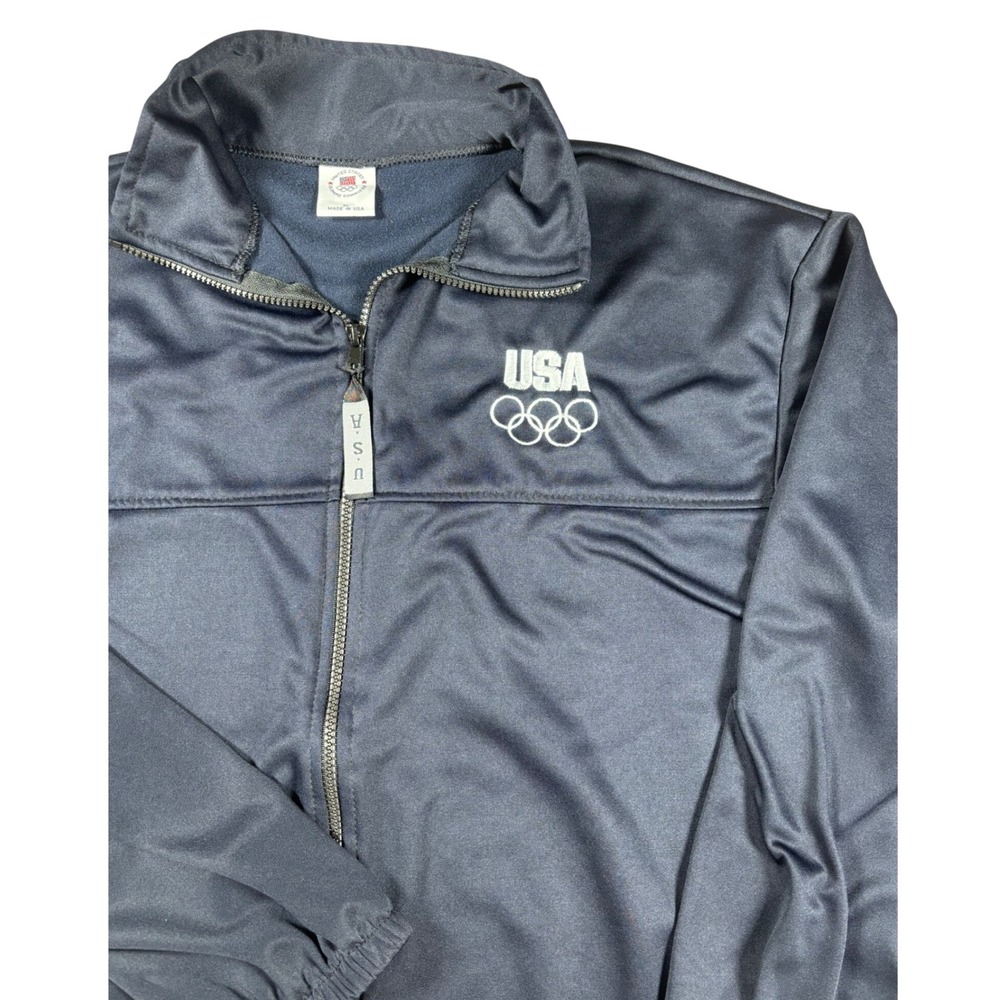 Team USA Olympic Committee Track Jacket Mens XL Navy Blue Full Zip Made in USA